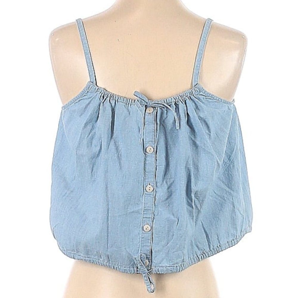 MADEWELL cotton hemp chambray blue denim tank top shirt S Small crop top cropped - Picture 2 of 2